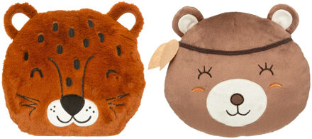 Atmosphera Dieren sierkussens - set 2x - kinderkamer - panter/beer - 30 cm - polyester