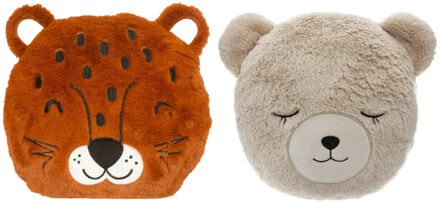 Atmosphera Dieren sierkussens - set 2x - kinderkamer - panter/beer - 30 cm - polyester