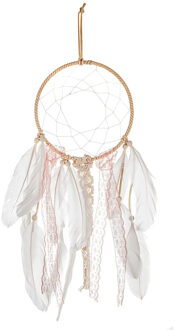 Atmosphera Droomvanger - luxe kwaliteit - kant met veren - beige/wit - D21 x H46 cm - dromenvanger