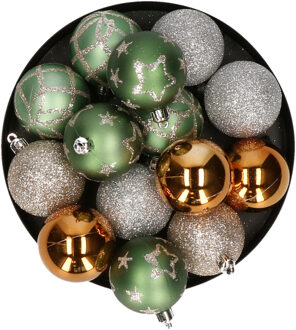 Atmosphera Feeric Christmas kerstballen - 15x -D5 cm - mix groen/champagne - plastic - Kerstbal