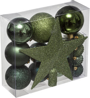 Atmosphera Feeric Christmas Kerstballen - 17x st - incl. ster piek - groen - 6-7-8 cm - Kerstbal