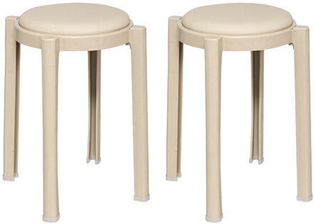 Atmosphera Five Bijzet krukje/stoel - 2x - beige - D41 x H47 cm - Stapelbaar