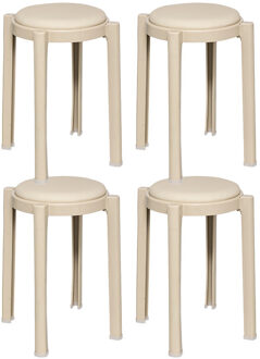 Atmosphera Five Bijzet krukje/stoel - 4x - beige - D41 x H47 cm - Stapelbaar
