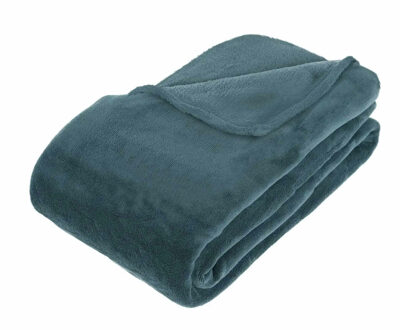 Atmosphera Fleece bank deken/plaid - petrol blauw - 180 x 230 cm - Plaids Grijs