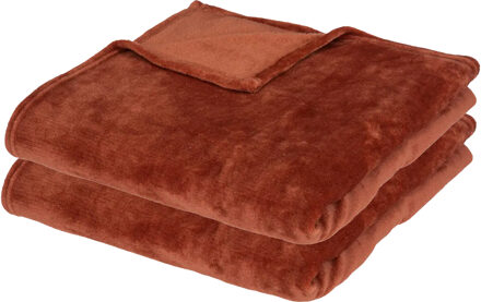 Atmosphera Fleece deken/fleeceplaid - 2x - terracotta - 130 x 180 cm - polyester - bankdeken
