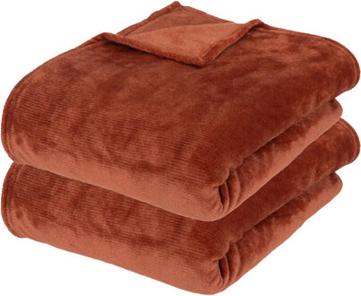 Atmosphera Fleece deken/fleeceplaid - 2x - terracotta - 180 x 230 cm - polyester - bankdeken