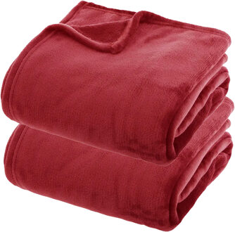Atmosphera Fleece deken/fleeceplaid - 2x - warm rood - 180 x 230 cm - polyester - bankdeken