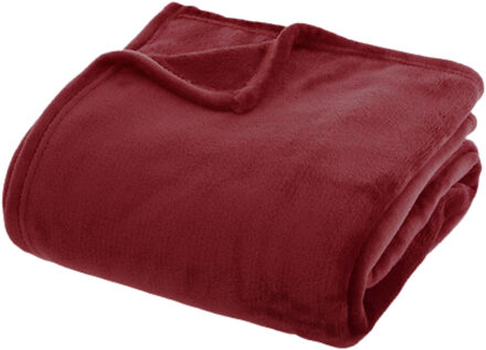 Atmosphera Fleece deken/fleeceplaid - Bordeaux rood - 180 x 230 cm - bankdeken
