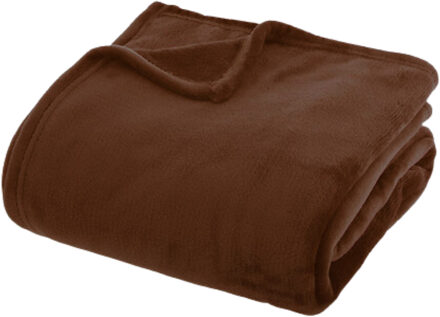 Atmosphera Fleece deken/fleeceplaid - chocolade bruin - 180 x 230 cm - bankdeken
