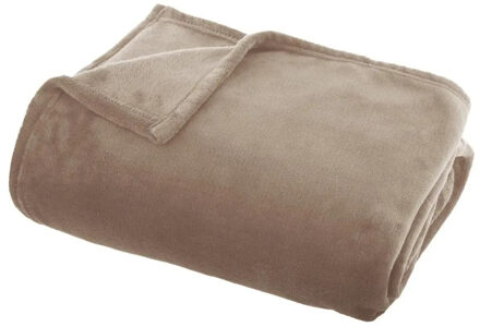 Atmosphera Fleece deken/fleeceplaid donker beige 125 x 150 cm polyester - Plaids