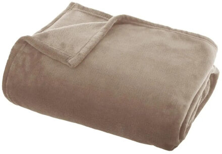 Atmosphera Fleece deken/fleeceplaid donker beige 130 x 180 cm polyester - Plaids