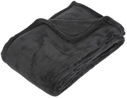 Atmosphera Fleece deken/fleeceplaid donkergrijs 125 x 150 cm polyester - Plaids