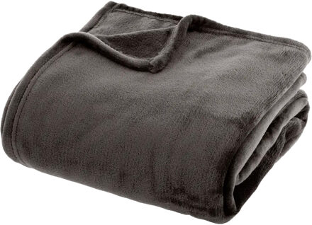 Atmosphera Fleece deken/fleeceplaid - donkergrijs - 180 x 230 cm - polyester - bankdeken
