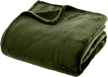 Atmosphera Fleece deken/fleeceplaid - donkergroen - 180 x 230 cm - polyester - bankdeken