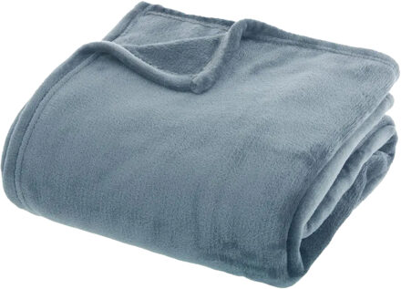 Atmosphera Fleece deken/fleeceplaid - ijsblauw - 180 x 230 cm - polyester - bankdeken