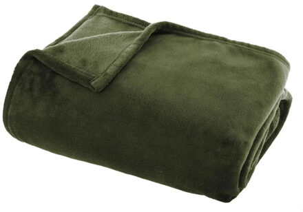 Atmosphera Fleece deken/fleeceplaid olijf groen 125 x 150 cm polyester - Plaids