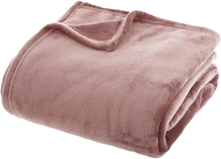 Atmosphera Fleece deken/fleeceplaid - oud roze - 180 x 230 cm - polyester - bankdeken