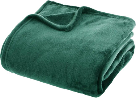 Atmosphera Fleece deken/fleeceplaid - smaragd groen - 180 x 230 cm - polyester - bankdeken