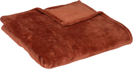 Atmosphera Fleece deken/fleeceplaid - terracotta - 130 x 180 cm - polyester - bankdeken