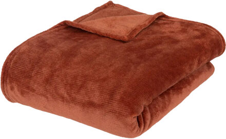 Atmosphera Fleece deken/fleeceplaid - terracotta - 180 x 230 cm - polyester - bankdeken
