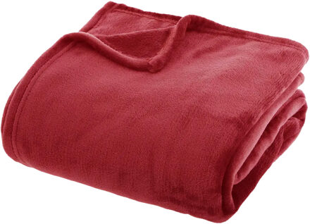 Atmosphera Fleece deken/fleeceplaid - warm rood - 180 x 230 cm - polyester - bankdeken