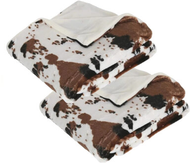 Atmosphera Fleece deken/fleeceplaid wit/bruin koeienprint 130 x 160 cm polyester