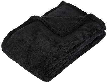 Atmosphera Fleece deken/fleeceplaid zwart 125 x 150 cm polyester - Plaids