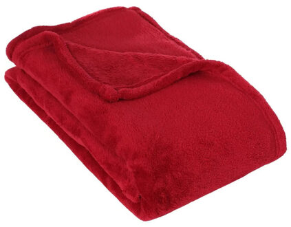 Atmosphera Fleece deken of plaid - diep rood - 125 x 150 cm - polyester - Bankdeken - Fleece plaid