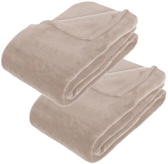 Atmosphera Fleece deken of plaid harig - 2x - beige - 180 x 230 cm - polyester - Bankdeken - Fleece plaid