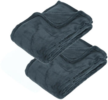 Atmosphera Fleece deken of plaid harig - 2x - donkergrijs - 130 x 180 cm - polyester - Bankdeken - Fleece plaid