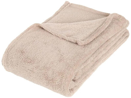 Atmosphera Fleece deken of plaid harig - beige - 130 x 180 cm - polyester - Bankdeken - Fleece plaid