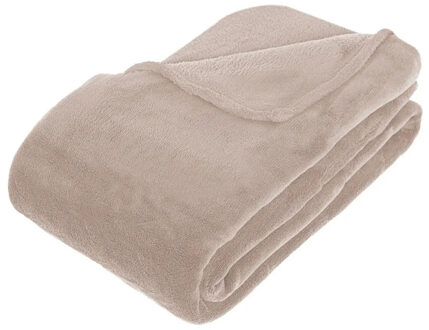 Atmosphera Fleece deken of plaid harig - beige - 180 x 230 cm - polyester - Bankdeken - Fleece plaid