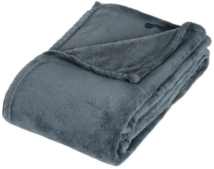 Atmosphera Fleece deken of plaid harig - donkergrijs - 125 x 150 cm - polyester - Bankdeken - Fleece plaid