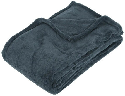 Atmosphera Fleece deken of plaid harig - donkergrijs - 130 x 180 cm - polyester - Bankdeken - Fleece plaid