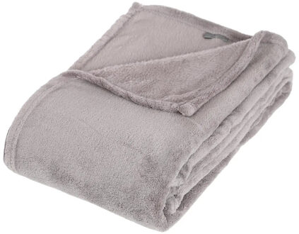 Atmosphera Fleece deken of plaid harig - lichtgrijs - 125 x 150 cm - polyester - Bankdeken - Fleece plaid
