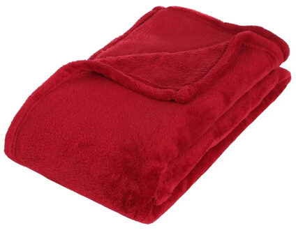 Atmosphera Fleece deken of plaid harig - rood - 125 x 150 cm - polyester - Bankdeken - Fleece plaid