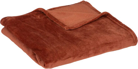 Atmosphera Fleece deken of plaid harig - terracotta - 125 x 150 cm - polyester - Bankdeken - Fleece plaid