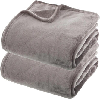 Atmosphera Fleece dekens/fleeceplaids - 2x - betongrijs - 180 x 230 cm - polyester - bankdeken