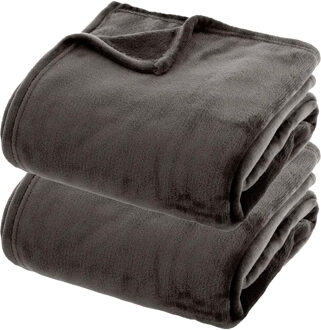 Atmosphera Fleece dekens/fleeceplaids - 2x - donkergrijs - 180 x 230 cm - polyester - bankdeken