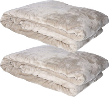 Atmosphera Fleece dekens/fleeceplaids - 2x - grey - 180 x 230 cm - polyester - bankdeken