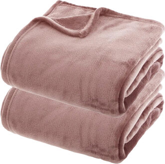 Atmosphera Fleece dekens/fleeceplaids - 2x - oud roze - 180 x 230 cm - polyester - bankdeken