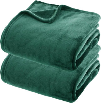 Atmosphera Fleece dekens/fleeceplaids - 2x - smaragd groen - 180 x 230 cm - polyester - bankdeken