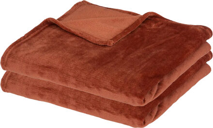 Atmosphera Fleece dekens/fleeceplaids - 2x - terracotta - 125 x 150 cm - polyester - bankdeken