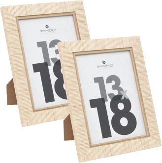 Atmosphera Fotolijstje - 2x - voor 13 x 18 cm foto - beige - mdf/glas - ornament frame 17.5 x 22.5 c