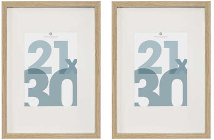 Atmosphera Fotolijstje met passe partout - 2x - voor een foto van 21 x 30 cm - naturel - MDF/Glas