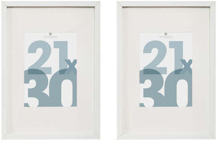 Atmosphera Fotolijstje met passe partout - 2x - voor een foto van 21 x 30 cm - wit - MDF/Glas