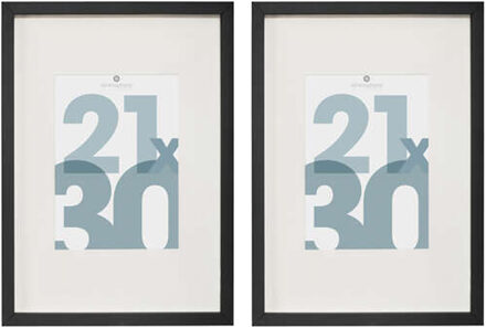 Atmosphera Fotolijstje met passe partout - 2x - voor een foto van 21 x 30 cm - zwart - MDF/Glas