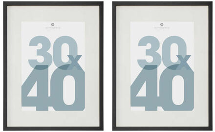 Atmosphera Fotolijstje met passe partout - 2x - voor een foto van 30 x 40 cm - zwart - MDF/Glas