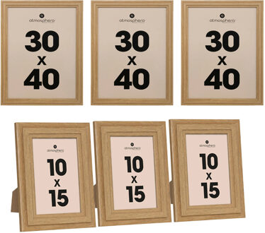 Atmosphera Fotolijstjes Classico - set 5x stuks - 1x 30 x 40 cm/4x 10 x 15 cm - naturel - Hout