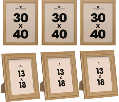 Atmosphera Fotolijstjes Classico - set 5x stuks - 1x 30 x 40 cm/4x 13 x 18 cm - naturel - Hout